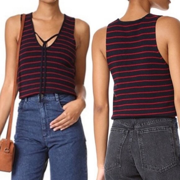 NWT Elizabeth‎ James Cashmere Blend Dahlia Striped Top Size Medium New With Tags - Picture 2 of 10